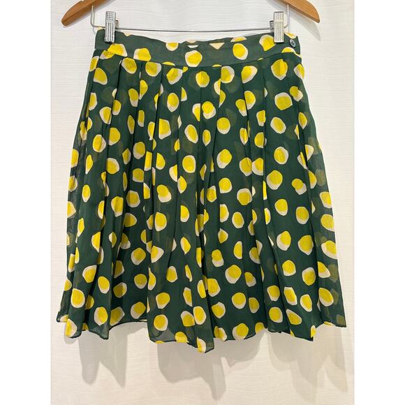 Max Mara Dresses & Skirts - MAX MARA VTG Y2K Silk Chiffon Pleated Green Lemon Yellow Dot Print Skirt US Sz 8